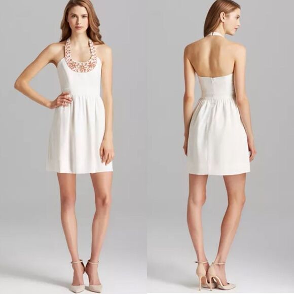 Shoshanna Elenee Beaded Neck Halter Dress White Size 10 - Picture 2 of 14